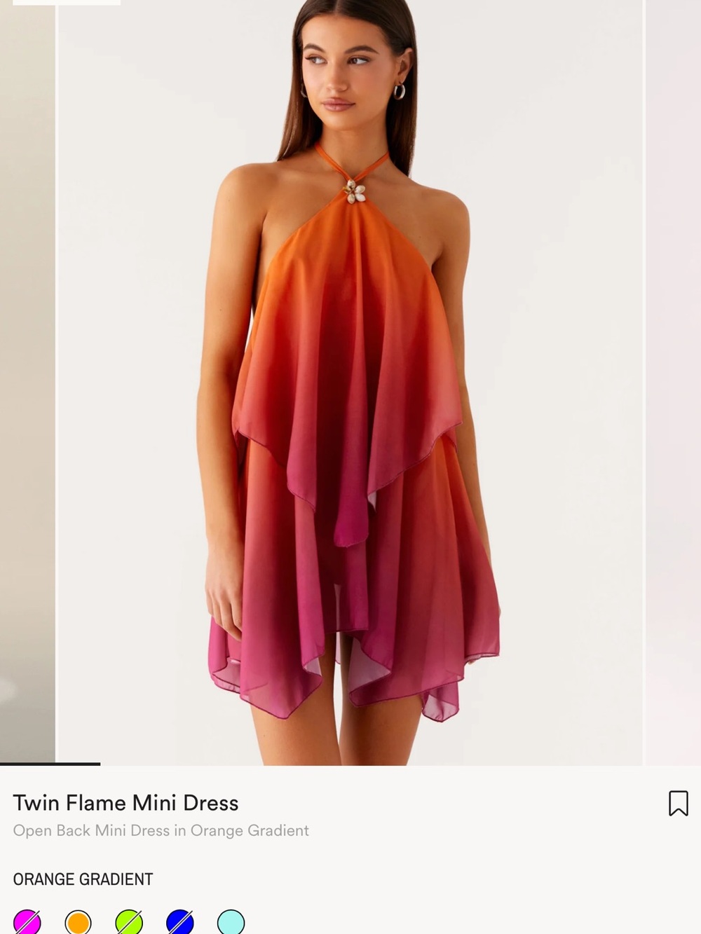 Peppermayo Orange to Pink Gradient Halter Mini Dress